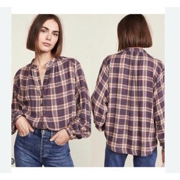 Free People Brown Northern Bound Plaid Flannel Popover Tunic Sz M Wool Blend - Picture 1 of 7
